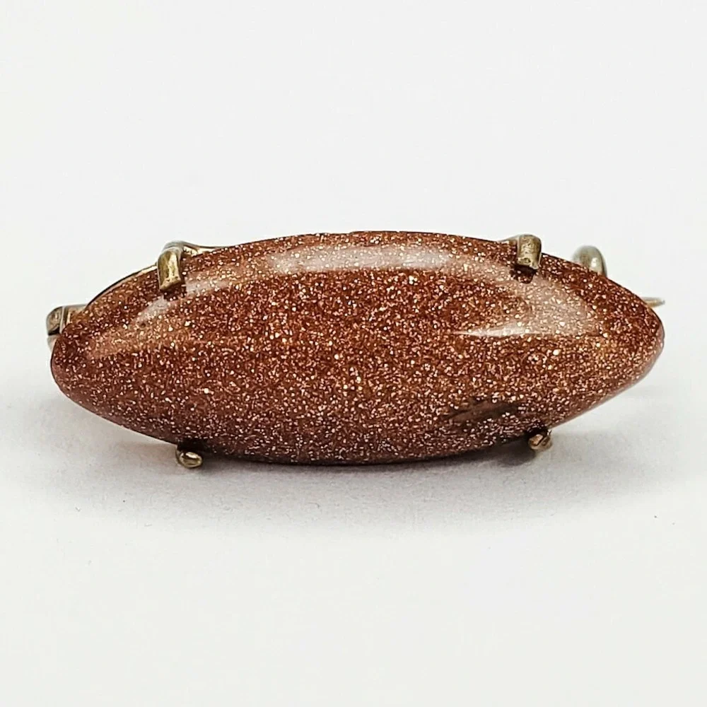 Vintage Goldstone Brooch Pin Small Gold Tone Simple Design